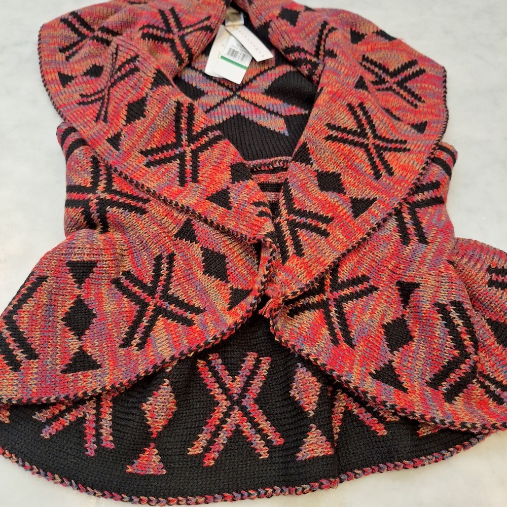 New John Paul Richard Aztec Western Reversible Vest Sz L Black Red Knit Boho